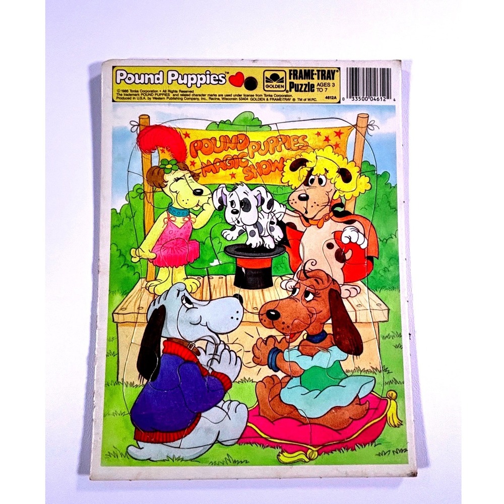 Vintage 1986 Pound Puppies Magic Show Golden Frame-Tray Puzzle Tonka 4612A